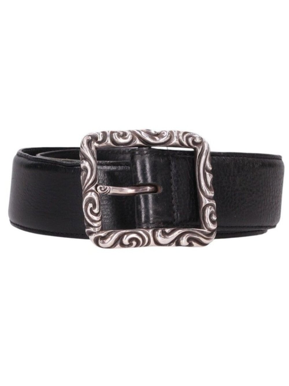 Chrome Hearts Blt Scrlrec Rectangle Scroll Leather Belt 32